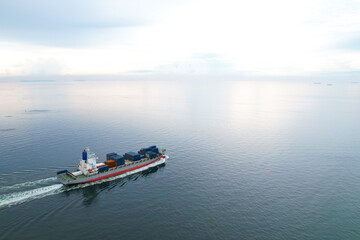 International trade concept .Aerial view of container shipping business Import-Export Logistics Shipping ships are heading to ports, transported by large cargo ships.