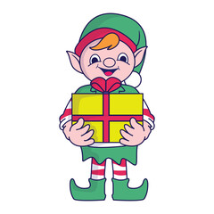 Funny Christmas elf character, cute santas helper elves.