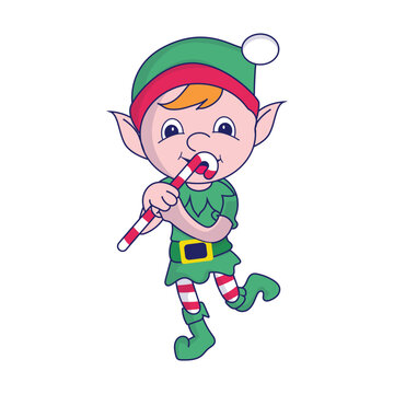 Funny Christmas elf character, cute santas helper elves.