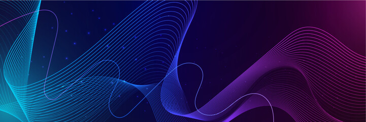 Abstract vector wave line flowing blue and pink purple gradient color isolated on black background for design elements in concept technology, music, science, A.I, tech banner