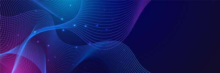 Naklejka premium Abstract vector wave line flowing blue and pink purple gradient color isolated on black background for design elements in concept technology, music, science, A.I, tech banner