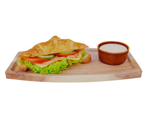 3d rendering croissant with realistic vegetable and sauce