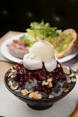 shaved ice with fruit on top