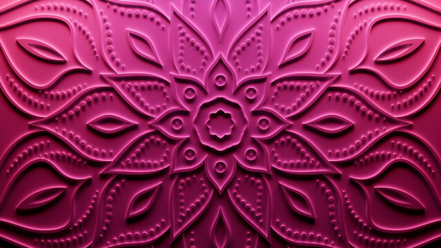 Diwali Festival Wallpaper, with Pink 3D Mandala Pattern. 3D Render.