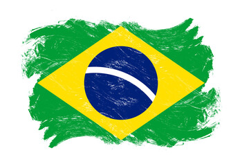 Brazil flag on distressed grunge white stroke brush background