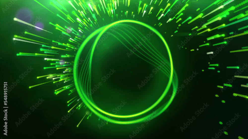 Poster green bright background . motion . bright neon - burning lines in animation shimmer with different c
