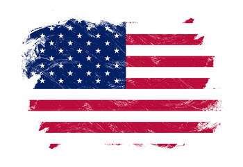 United states flag on distressed grunge white stroke brush background