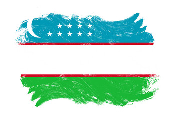 Uzbekistan flag on distressed grunge white stroke brush background