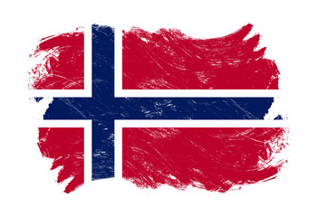 Norway flag on distressed grunge white stroke brush background