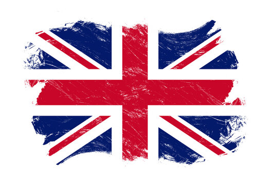 United kingdom flag on distressed grunge white stroke brush background