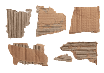 cardboard pieces set of five different assets png isolated on transparent background