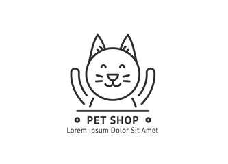 Pet shop emblem with cat line icon