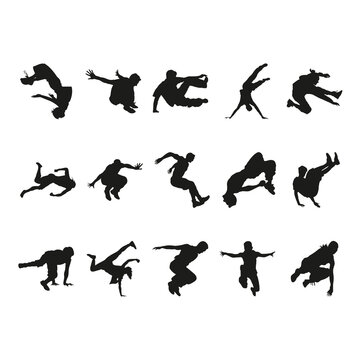 freestyle parkour silhouette set