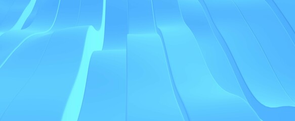 Blue azure stripes wave background. Abstract meandering ocean lines with light gradient 3d render. Decorative springboards for fast descent