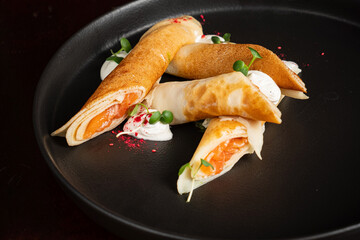 pancake with cream cheese and salmon