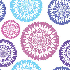 Seamless pattern with lacy colorful vintage circles on a transparent background. Vector 