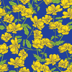 Vector yellow floral seamless pattern digital textile print. Vector illustration