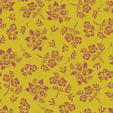 Vector monochromatic floral seamless pattern digital textile print. Vector illustration © designer_27