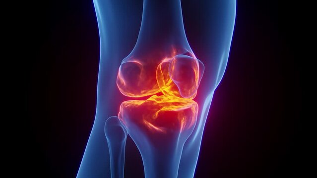 3D rendered Medical Animation of a man's inflamed right knee.