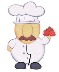 watercolor cartoon chef with tomatoes 