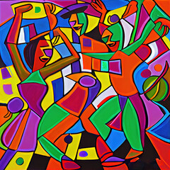 Central American dancers painting generated with Artificial Intelligence - obrazy, fototapety, plakaty
