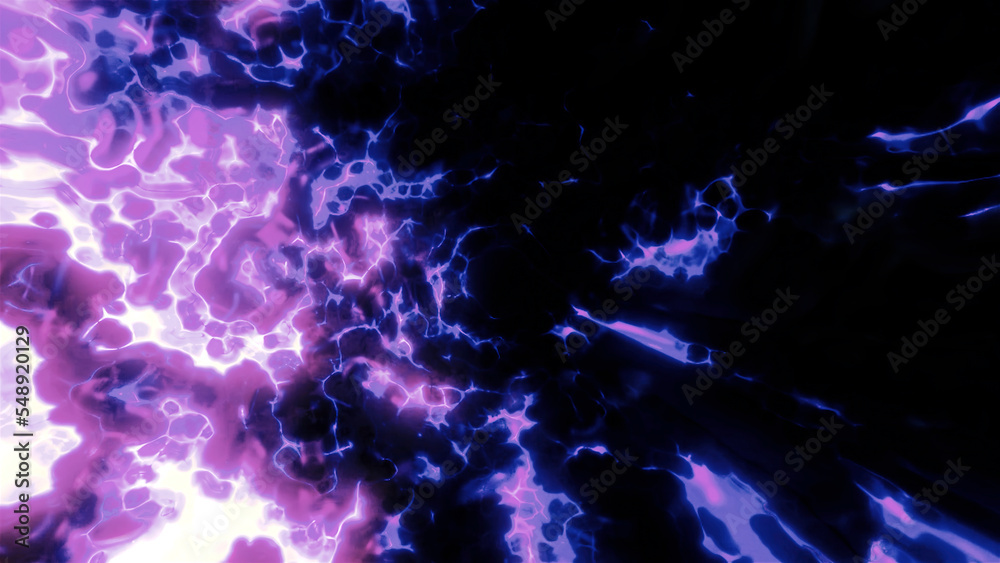 Poster bright glowing tunnel with plasma pattern. motion. rotating tunnel with shimmering neon plasma patte