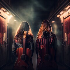 two women with guitars  generative ai 
