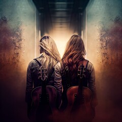 two women with guitars generative ai