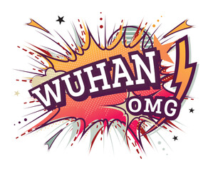 Wuhan Comic Text in Pop Art Style Isolated on White Background.