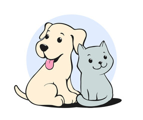 Little cat and dog cartoon illustration, pet logo or symbol design with cute puppy and kitty - 548921174