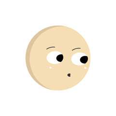 A round yellow emoji with big eyes is looking away and whistling. Minimalism vector illustration isolated on white background.