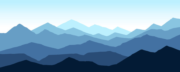 Mountain range panoramic flat style banner background design.