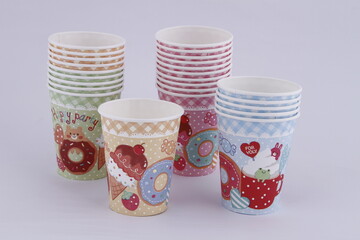 Party paper cups with colorful prints