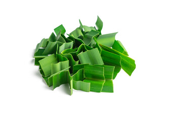 fresh green pandan leaves slice isolated on white background