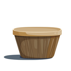 Vector drawing of basket, wooden pot in brown color with shadows. Design element and farm theme.