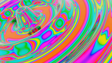 Psychedelic colors in liquid with wave drops. Design. Psychedelic 3d animation with colorful liquid and waves. Circular waves from droplets on surface of bright liquid