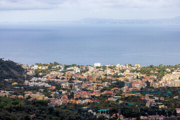 Aerial View of Touristic Town, Sorrento, Italy. Coast of Tyrrhenian Sea.