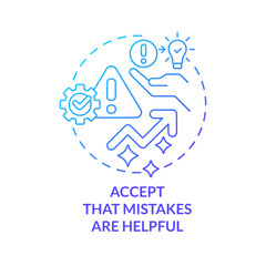 Accept mistakes value blue gradient concept icon. Personal development. Dealing with impostor syndrome tip abstract idea thin line illustration. Isolated outline drawing. Myriad Pro-Bold font used