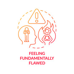 Feeling fundamentally flawed red gradient concept icon. Toxic shame. Inner fear. Self imposed block abstract idea thin line illustration. Isolated outline drawing. Myriad Pro-Bold font used