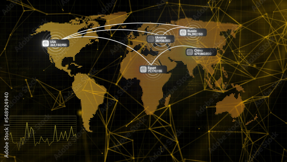 Aufkleber graphic map of world with changing numbers. motion. 3d world map with pointers and numbers for stati