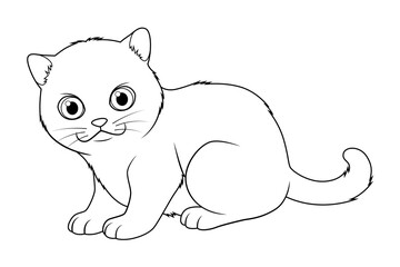 Little British Shorthair Cat Cartoon Animal Illustration BW