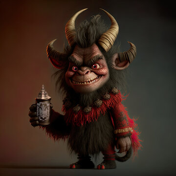 Cute Cartoon Krampus holding a German Stein
