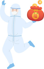 Doctors or nurses or scientists or medical experts wear protective clothing and protective masks, Chinese New Year elements, festivals in Asia