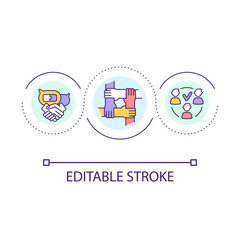 Naklejka premium Productive teamwork loop concept icon. Effective cooperation. Supportive team. Collaboration abstract idea thin line illustration. Isolated outline drawing. Editable stroke. Arial font used