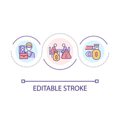 Receive bribery loop concept icon. Dealing with cheat. Corrupted agreement. Venality abstract idea thin line illustration. Isolated outline drawing. Editable stroke. Arial font used