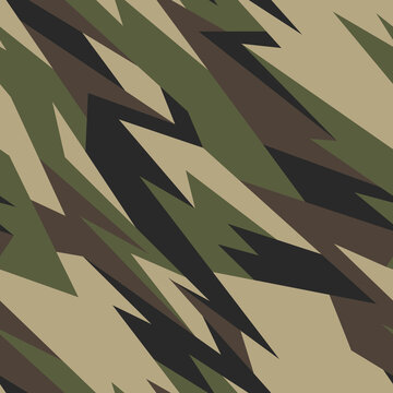 Seamless pattern with camouflage geometric trendy ornament. Military background for fabric and fashion print. Abstract military camo vector texture.