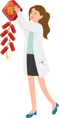 Doctor or paramedic or scientist or medical expert man with chinese new year elements, asian festival