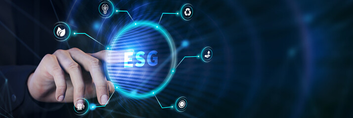 ESG Environmental Social Governance concept. Technology, Internet and network concept.