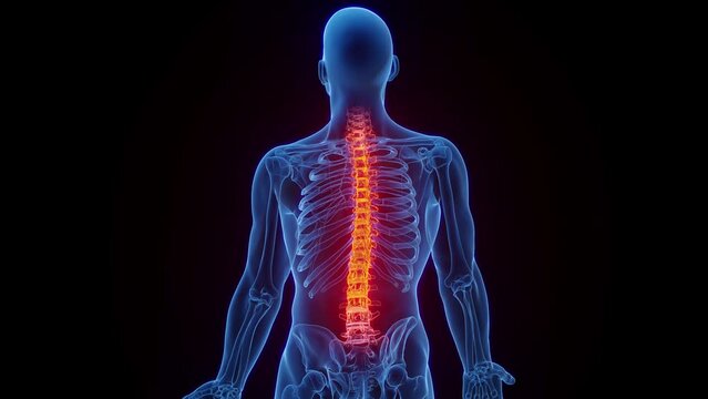 3D rendered Medical Animation of a man's inflamed spinal column.