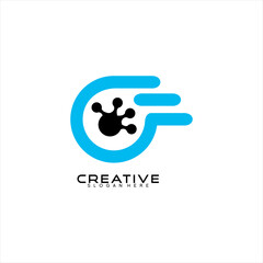 Abstract letter G vector logo design with molecule symbol.